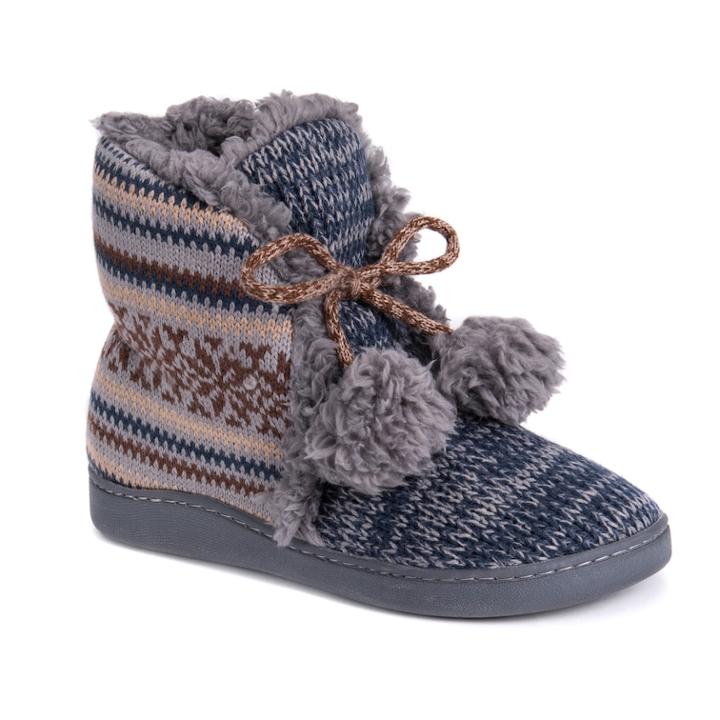 Women's Muk Luks Lulu Knit Bootie Slippers, Size: Large, Dark Blue