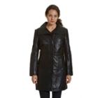 Women's Excelled Button-down Leather Coat, Size: Large, Black