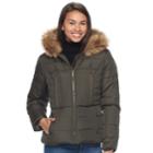 Juniors' Pink Envelope Faux-fur Hood Zip-up Puffer Jacket, Teens, Size: Small, Green