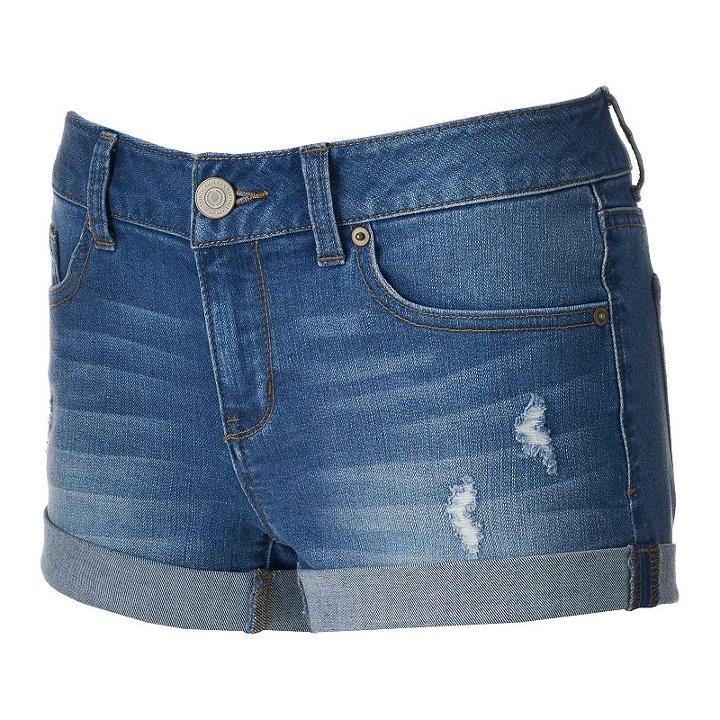 Juniors' So&reg; Rolled Denim Shortie Shorts, Girl's, Size: 9, Med Blue