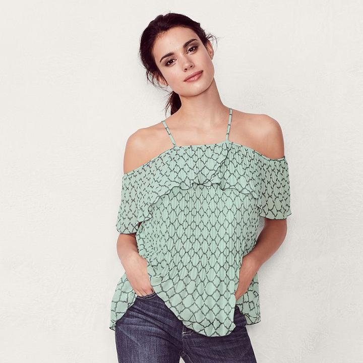 Women's Lc Lauren Conrad Pleated Cold-shoulder Top, Size: Xs, Light Blue