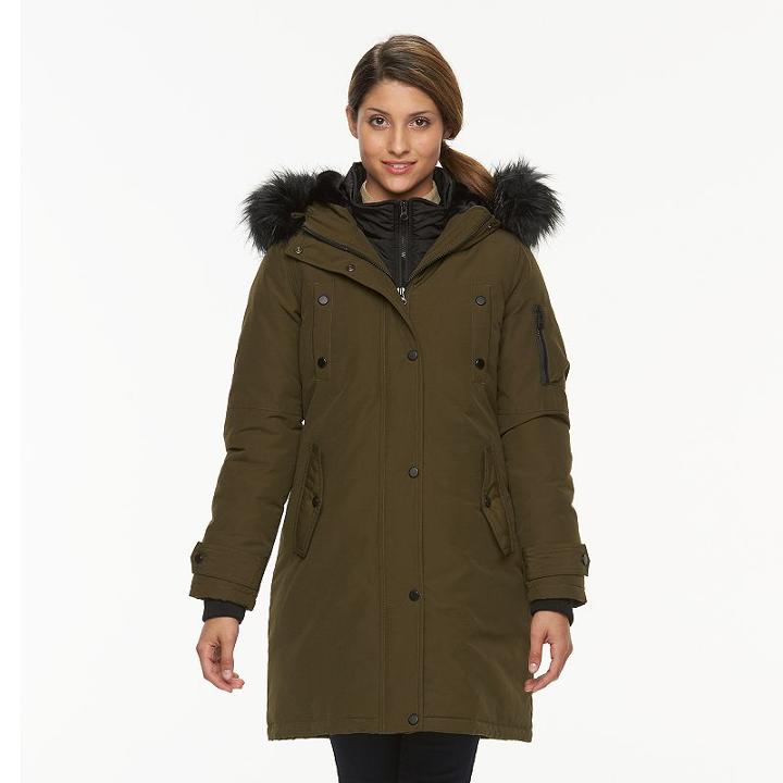 Women's Triple Star Faux Fur Collar Anorak Parka, Size: Xl, Lt Green