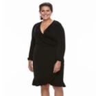 Plus Size Suite 7 Ruffle Faux-wrap Dress, Women's, Size: 2xl, Black