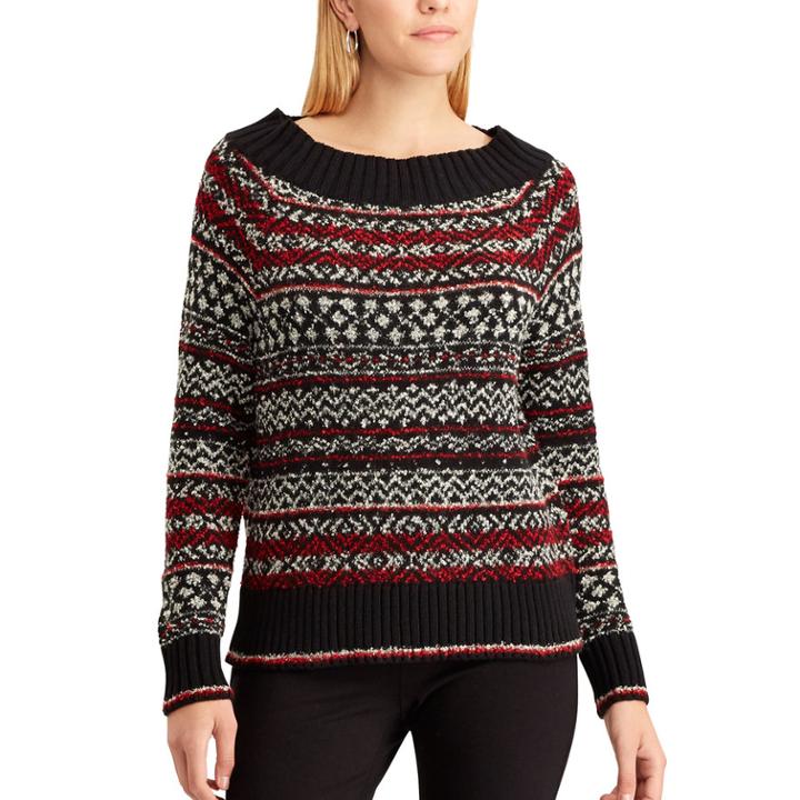 Women's Chaps Striped Scoopneck Sweater, Size: Small, Black