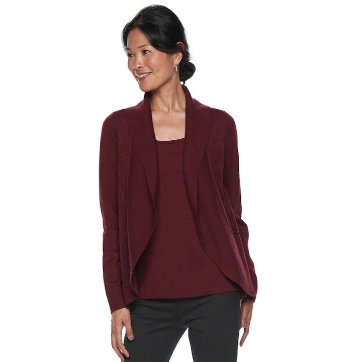 Women's Croft & Barrow&reg; Cozy Layered Cardigan Set, Size: Xl, Dark Red