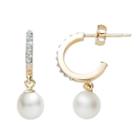 Diamond Fascination 14k Gold Freshwater Cultured Pearl Hoop Earrings, Women's, White