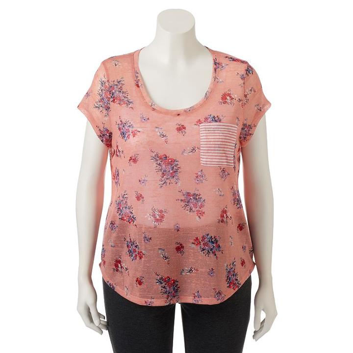 Juniors' Plus Size Wallflower Contrast Pocket Hatchi Graphic Tee, Girl's, Size: 1xl, Red/coppr (rust/coppr)