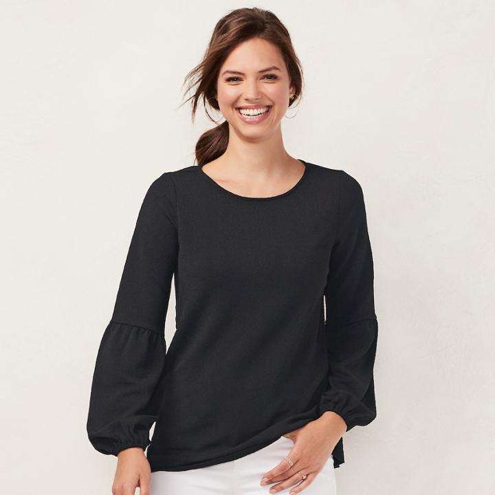 Women's Lc Lauren Conrad Blouson Sleeve Top, Size: Xs, Black