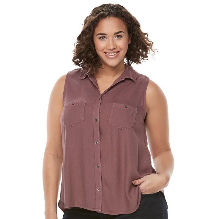 Juniors' Plus Size Mudd&reg; Embroidered Sleeveless Blouse, Girl's, Size: 3xl, Beig/green (beig/khaki)