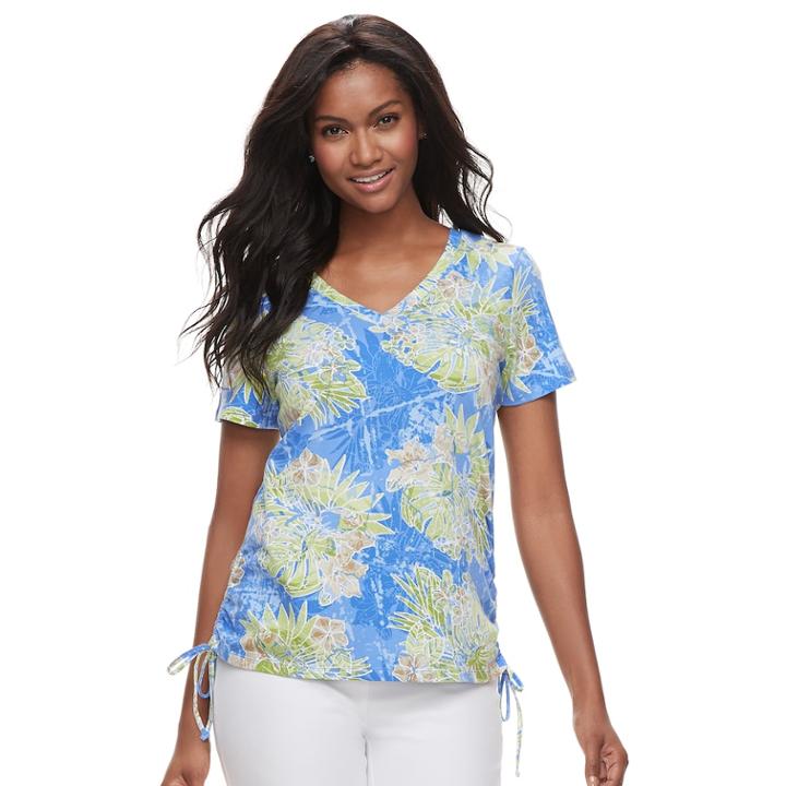 Women's Caribbean Joe Print Ruched Tee, Size: Small, Blue