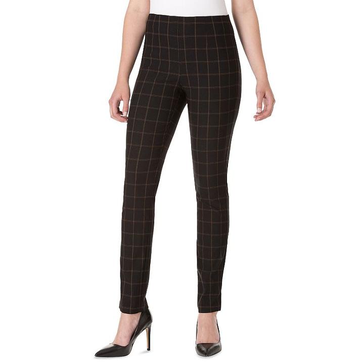 Women's Haggar Plaid Straight-leg Pull-on Pants, Size: 10, Black