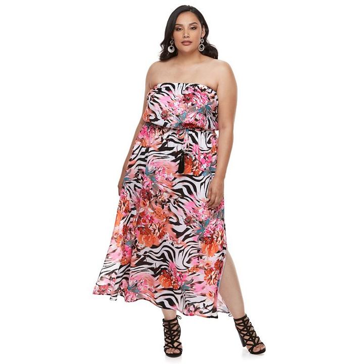 Plus Size Jennifer Lopez Zebra-print Strapless Maxi Dress, Women's, Size: 1xl, White Oth