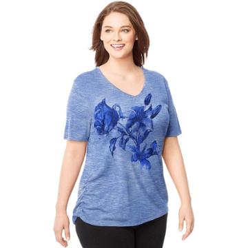 Plus Size Just My Size Ruched Graphic V-neck Tee, Women's, Size: 2xl, Dark Blue