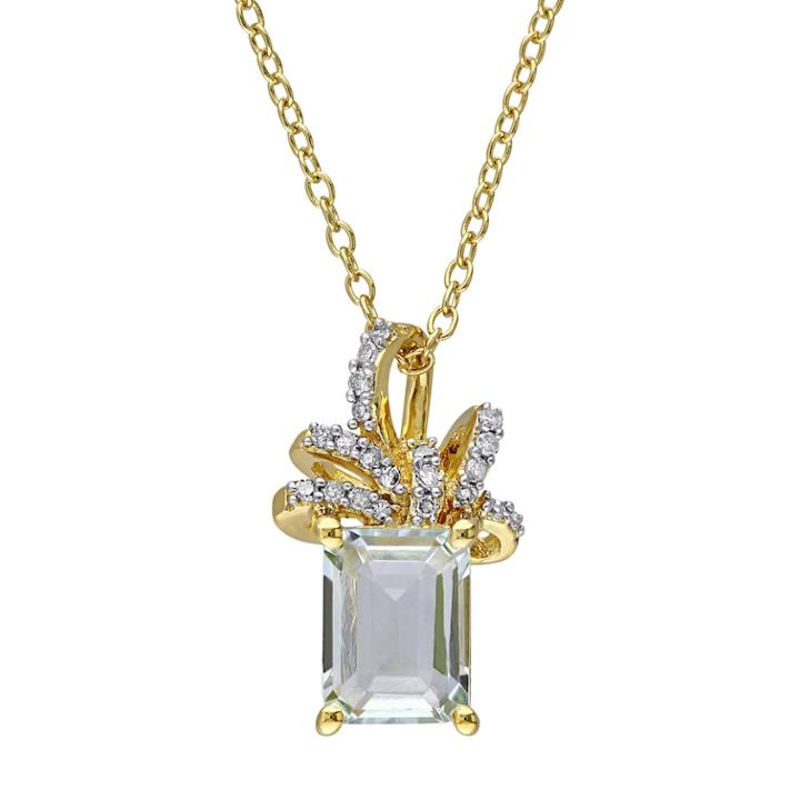 Stella Grace Laura Ashley Sterling Silver Green Quartz & 1/10 Carat T.w. Diamond Bow Pendant, Women's, Size: 18