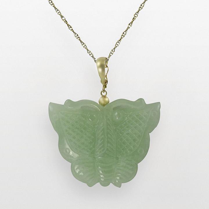 10k Gold Jade Butterfly Pendant, Women's, Size: 18, Green