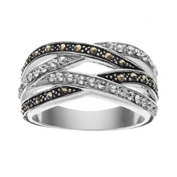 Silver Luxuries Silver-plated Marcasite & Crystal Woven Ring, Women's, Size: 7, Black