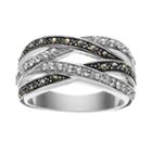 Silver Luxuries Silver-plated Marcasite & Crystal Woven Ring, Women's, Size: 7, Black