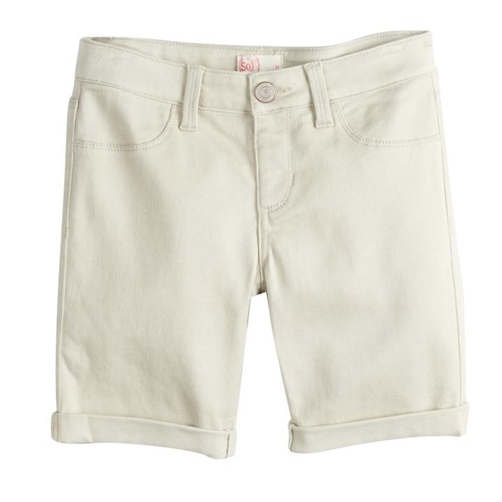 Girls 7-16 & Plus Size So&reg; Rolled Cuff Denim Bermuda Shorts, Size: 14, Lt Beige
