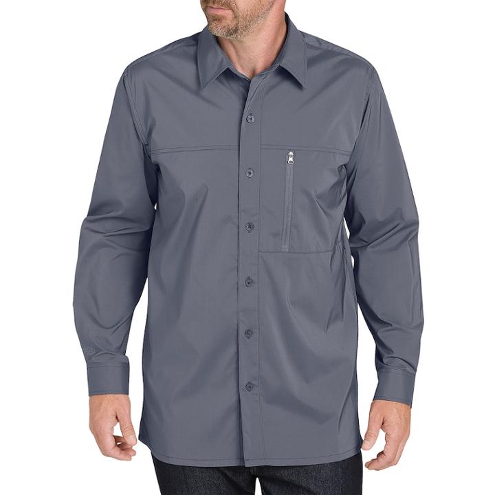 Men's Dickies Regular-fit Zip-pocket Moisture-wicking Button-down Work Shirt, Size: Large, Light Blue