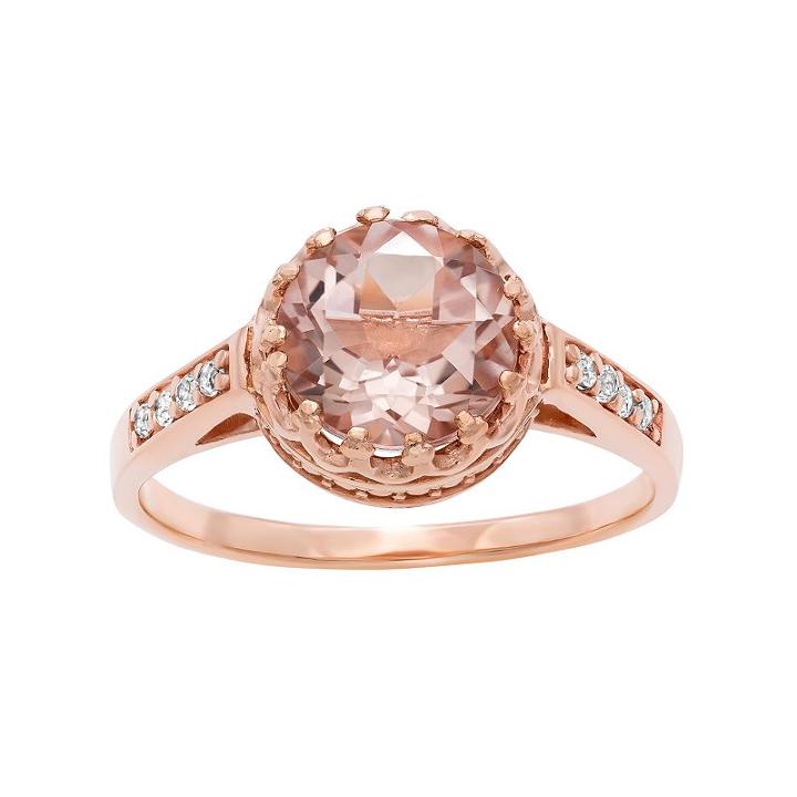 14k Rose Gold Over Silver Simulated Morganite And Lab-created White Sapphire Crown Ring, Women's, Size: 7, Pink