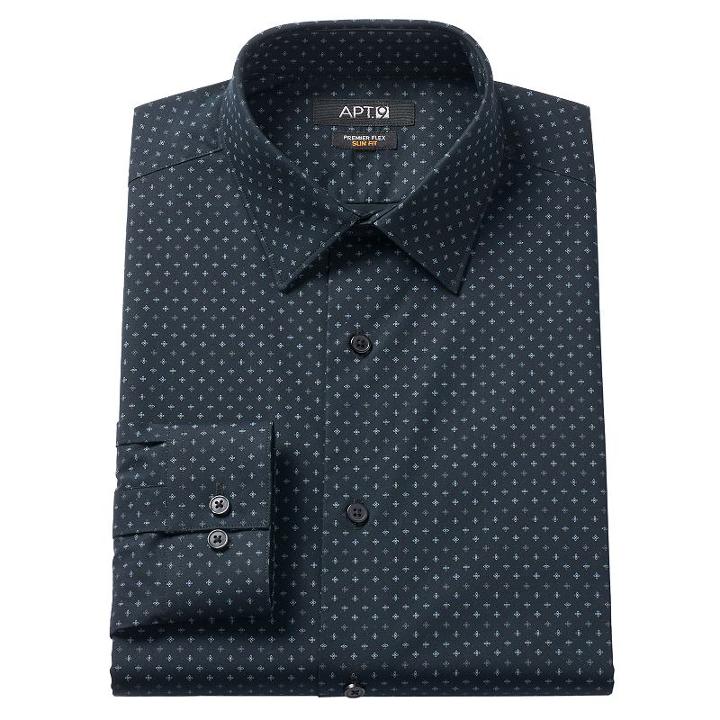 Apt. 9, Men's &reg; Slim-fit Premier Flex Collar Stretch Dress Shirt, Size: 17.5-34/35, Black