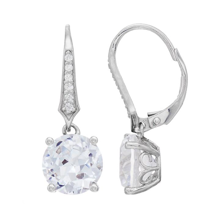 Sterling Silver Lab-created White Sapphire Leverback Earrings, Women's