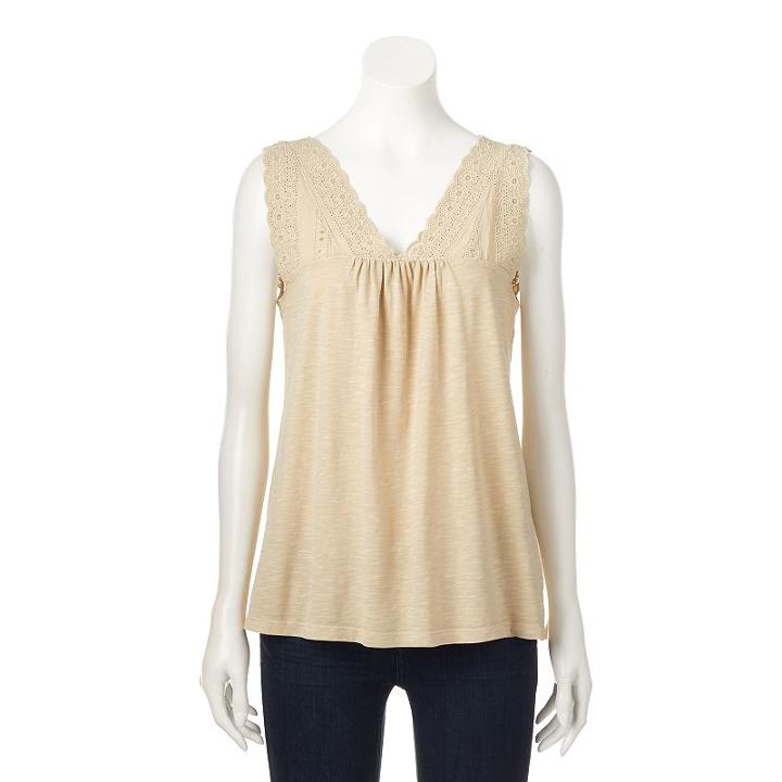 Women's Sonoma Goods For Life&trade; Lace Trim Tank, Size: Small, Natural