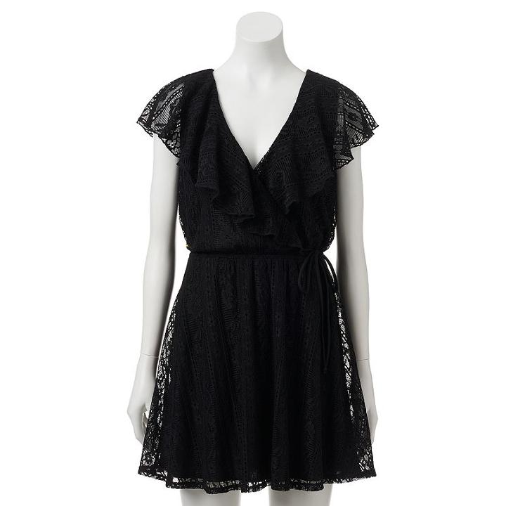 Juniors' Trixxi Lace Wrap Skater Dress, Girl's, Size: Large, Black
