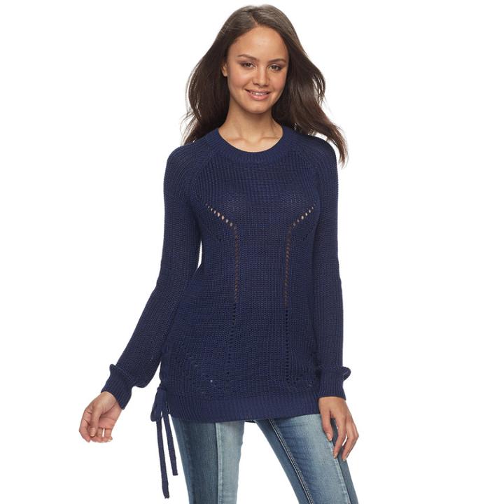 Juniors' So&reg; Lace-up Tunic Sweater, Teens, Size: Medium, Blue