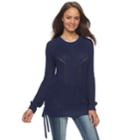Juniors' So&reg; Lace-up Tunic Sweater, Teens, Size: Medium, Blue