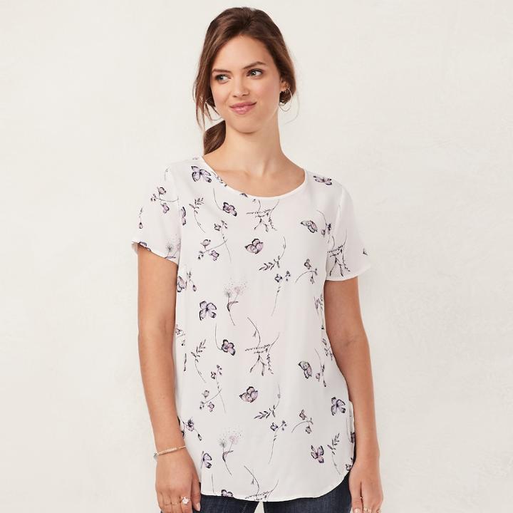 Women's Lc Lauren Conrad Print Tie-back Tee, Size: Xs, Natural