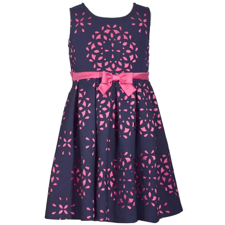 Girls 7-16 Bonnie Jean Sleeveless Laser Cutout Dress, Size: 16, Blue (navy)