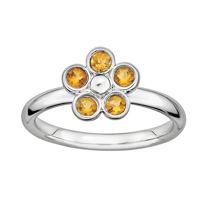Stacks And Stones Sterling Silver Citrine Flower Stack Ring, Women's, Size: 7, Orange