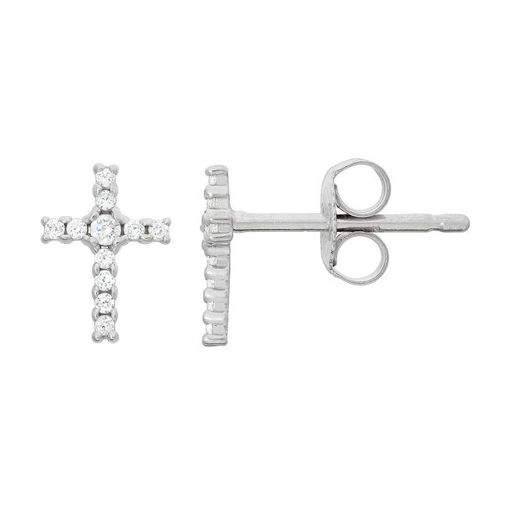 Junior Jewels Kids' Sterling Silver Cubic Zirconia Cross Stud Earrings, Women's, White