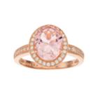 18k Rose Gold Over Silver Crystal & Cubic Zirconia Oval Halo Ring, Women's, Size: 8, Pink