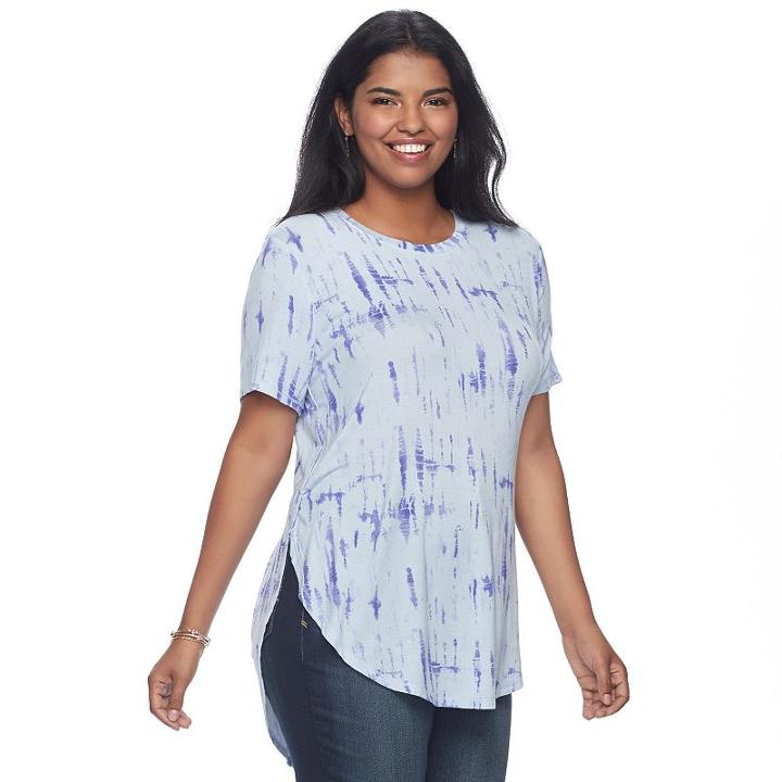 Juniors' Plus Size Mudd&reg; Tie Dye High-low Tee, Teens, Size: 3xl, Blue (navy)