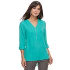 Women's Apt. 9&reg; Georgette Zipper Accent Top, Size: Xxl, Med Blue
