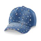 Women's Distressed Denim Starry Rhinestone Studded Baseball Cap, Dark Blue