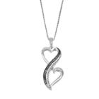 Love Is Forever 1/5 Carat T.w. Black And White Diamond Sterling Silver Double Heart Pendant Necklace, Women's