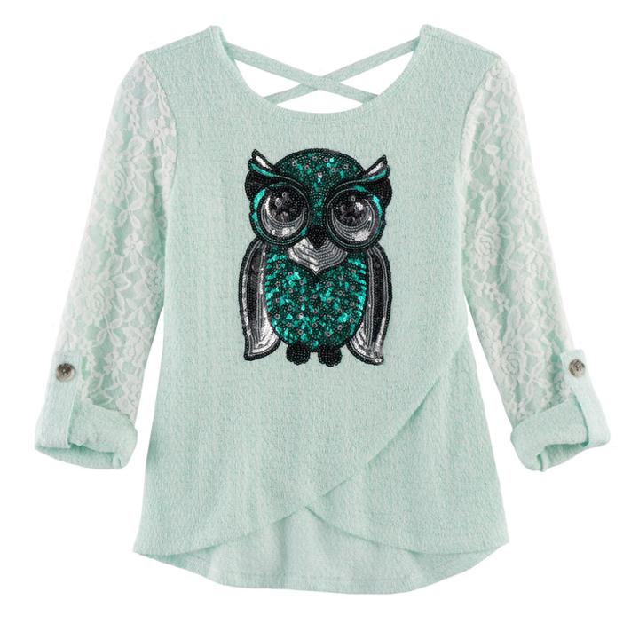 Girls 7-16 Miss Chievous Lace & Sequin Hatchi Tee, Size: Xl, Light Blue