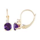 10k Gold Round-cut Amethyst & White Zircon Leverback Earrings, Women's, Purple