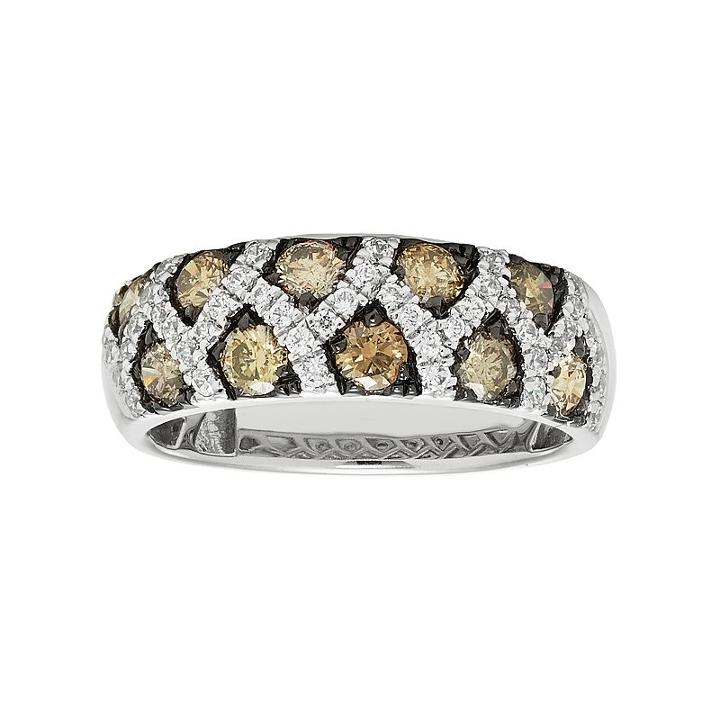 14k White Gold 1 1/6 Carat T.w. Brown & White Diamond Crisscross Ring, Women's, Size: 6.50, Red