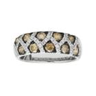 14k White Gold 1 1/6 Carat T.w. Brown & White Diamond Crisscross Ring, Women's, Size: 6.50, Red