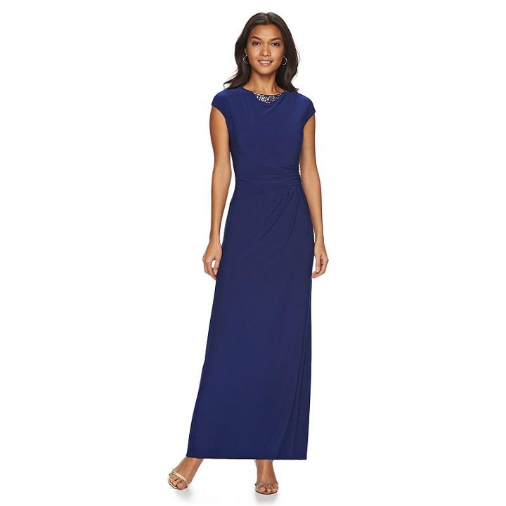 Women's Chaps Embellished Sheath Evening Gown, Size: 2, Blue