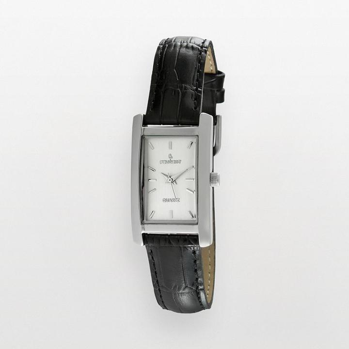 Peugeot Silver Tone Black Leather Watch - 3008sbk - Women, Women's