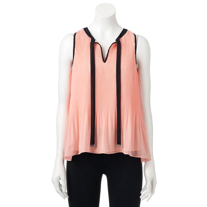 Women's Elle&trade; Tie-front Pleated Tank, Size: Large, Lt Orange