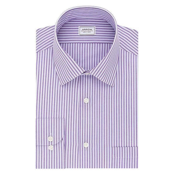 Men's Arrow Athletic-fit Solid Wrinkle-free Spread-collar Dress Shirt, Size: M-34/35, Med Purple