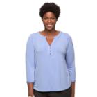Plus Size Dana Buchman Knit Henley Top, Women's, Size: 1xl, Blue (navy)