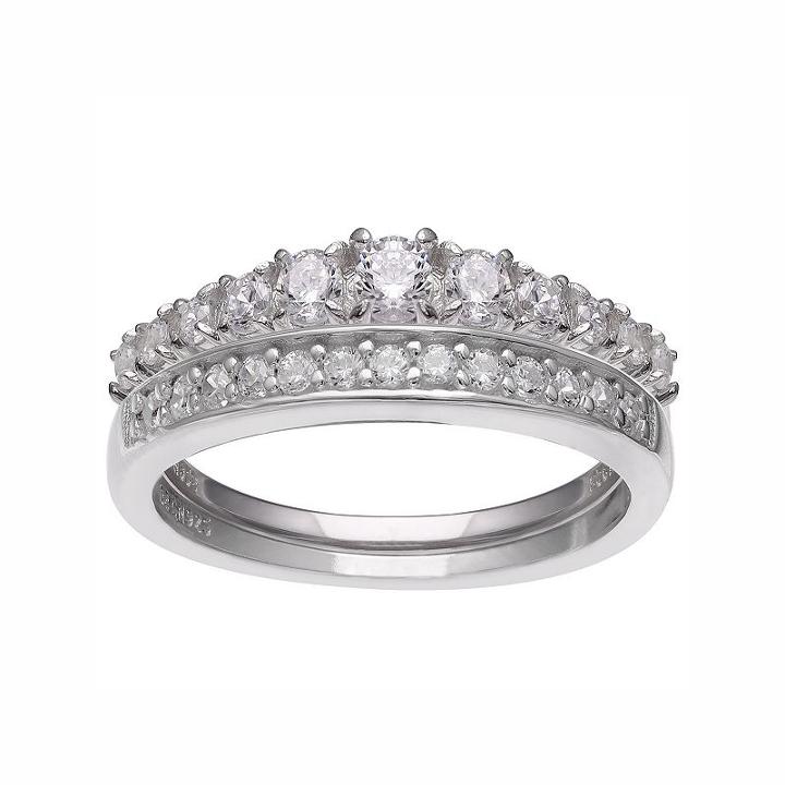 Primrose Sterling Silver Cubic Zirconia Engagement Ring Set, Women's, Size: 8, White