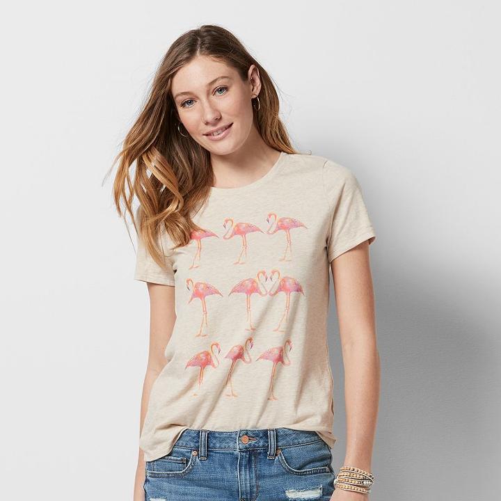 Women's Graphic Crewneck Tee, Size: Xl, Light Grey